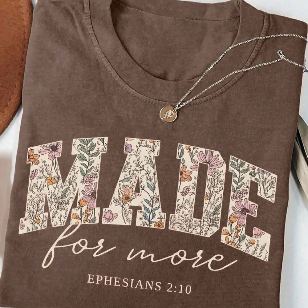 Coffee Brown Casual Womens Bible Verse Graphic Christian T-Shirt